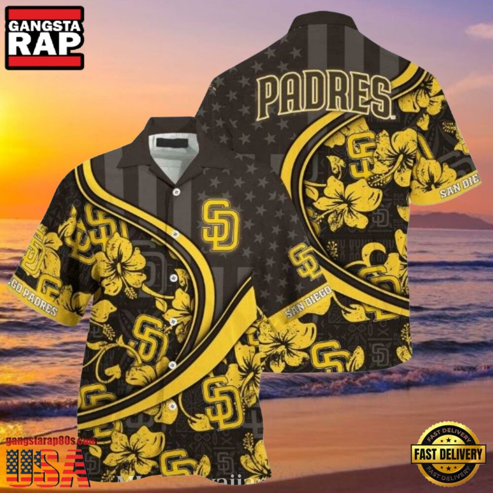 MLB Golden Blooms San Diego Padres Floral Curve Aloha Shirt MLB Golden Blooms San Diego Padres Floral Curve Aloha Shirt