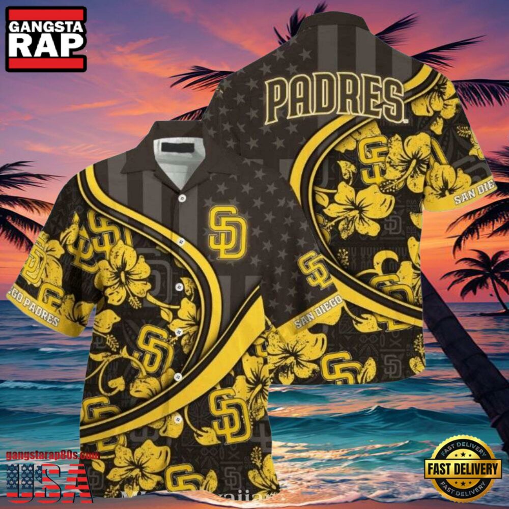 MLB Golden Blooms San Diego Padres Floral Curve Aloha Shirt MLB Golden Blooms San Diego Padres Floral Curve Aloha Shirt