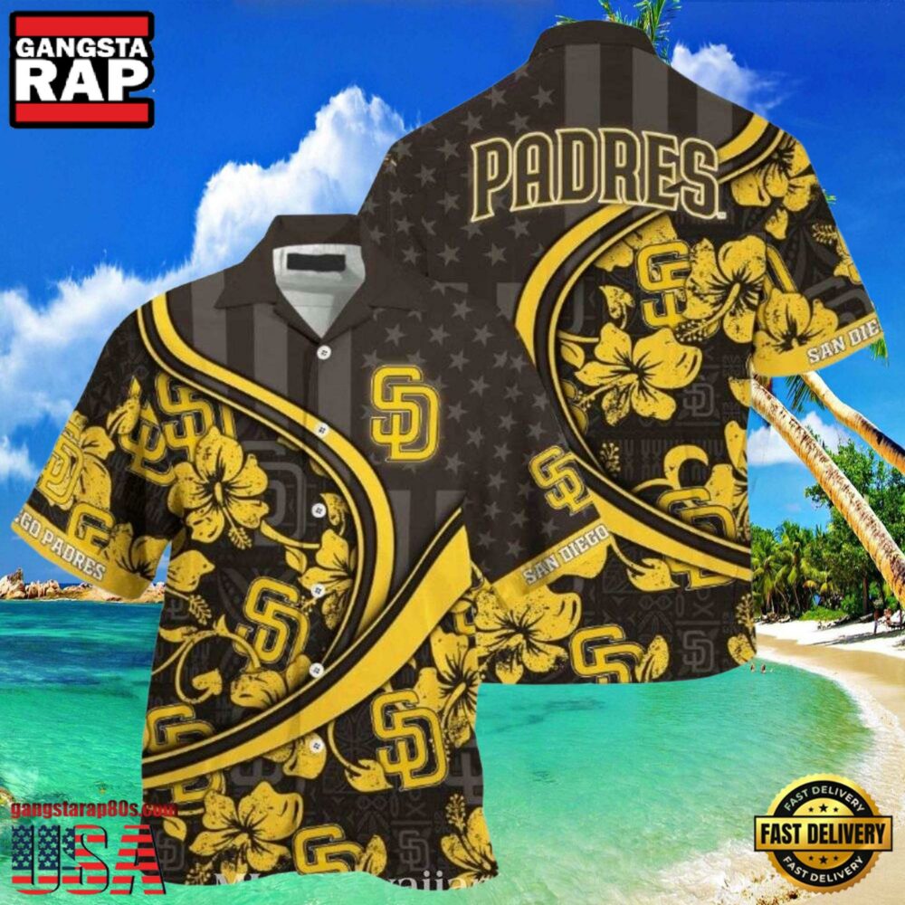 MLB Golden Blooms San Diego Padres Floral Curve Aloha Shirt MLB Golden Blooms San Diego Padres Floral Curve Aloha Shirt