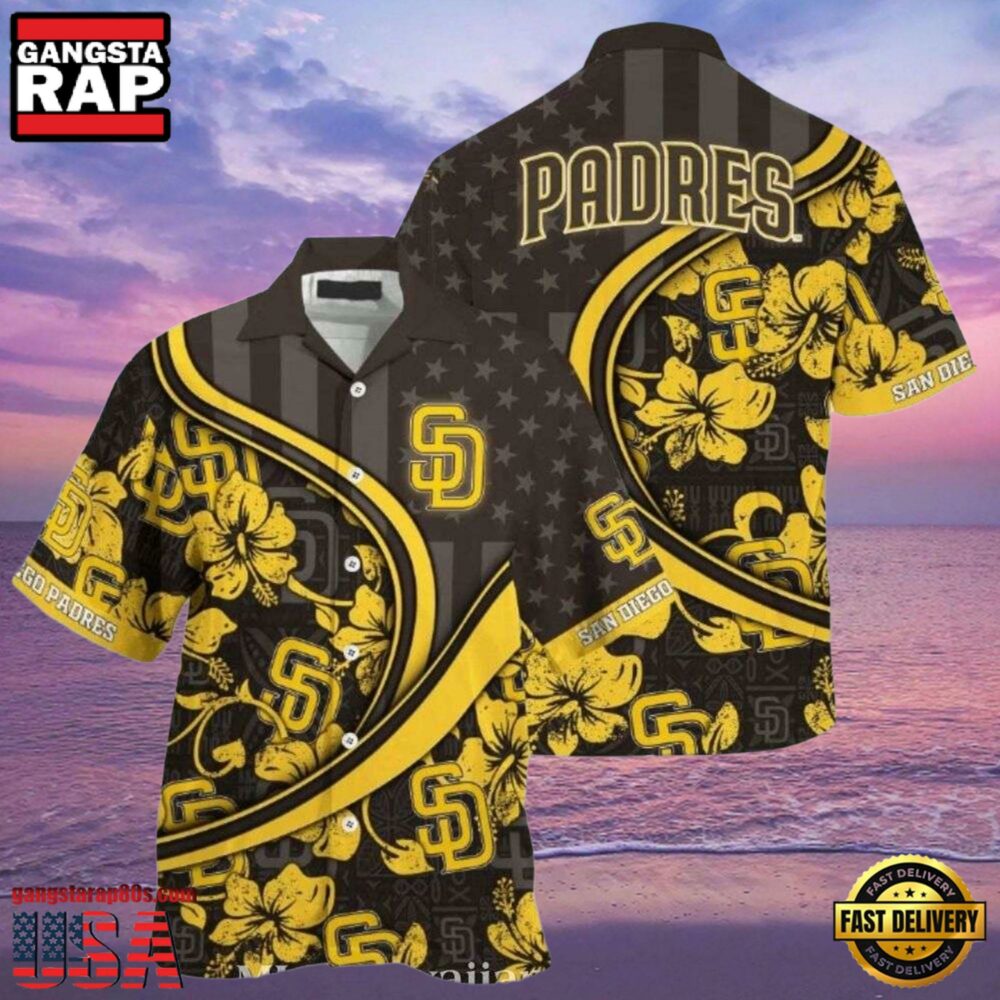 MLB Golden Blooms San Diego Padres Floral Curve Aloha Shirt MLB Golden Blooms San Diego Padres Floral Curve Aloha Shirt