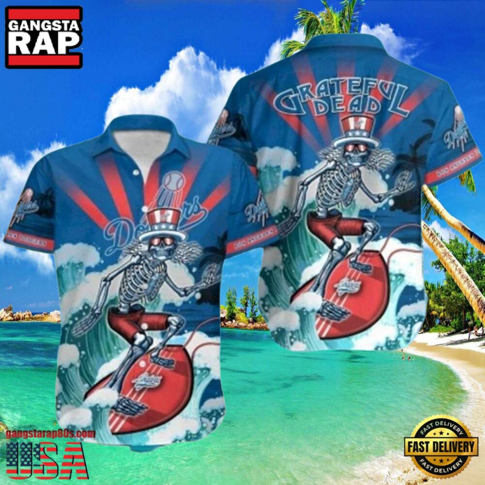 MLB Grateful Dead Skeleton Rocking Dodgers Aloha Shirt LA Blues Wave MLB Grateful Dead Skeleton Rocking Dodgers Aloha Shirt LA Blues Wave