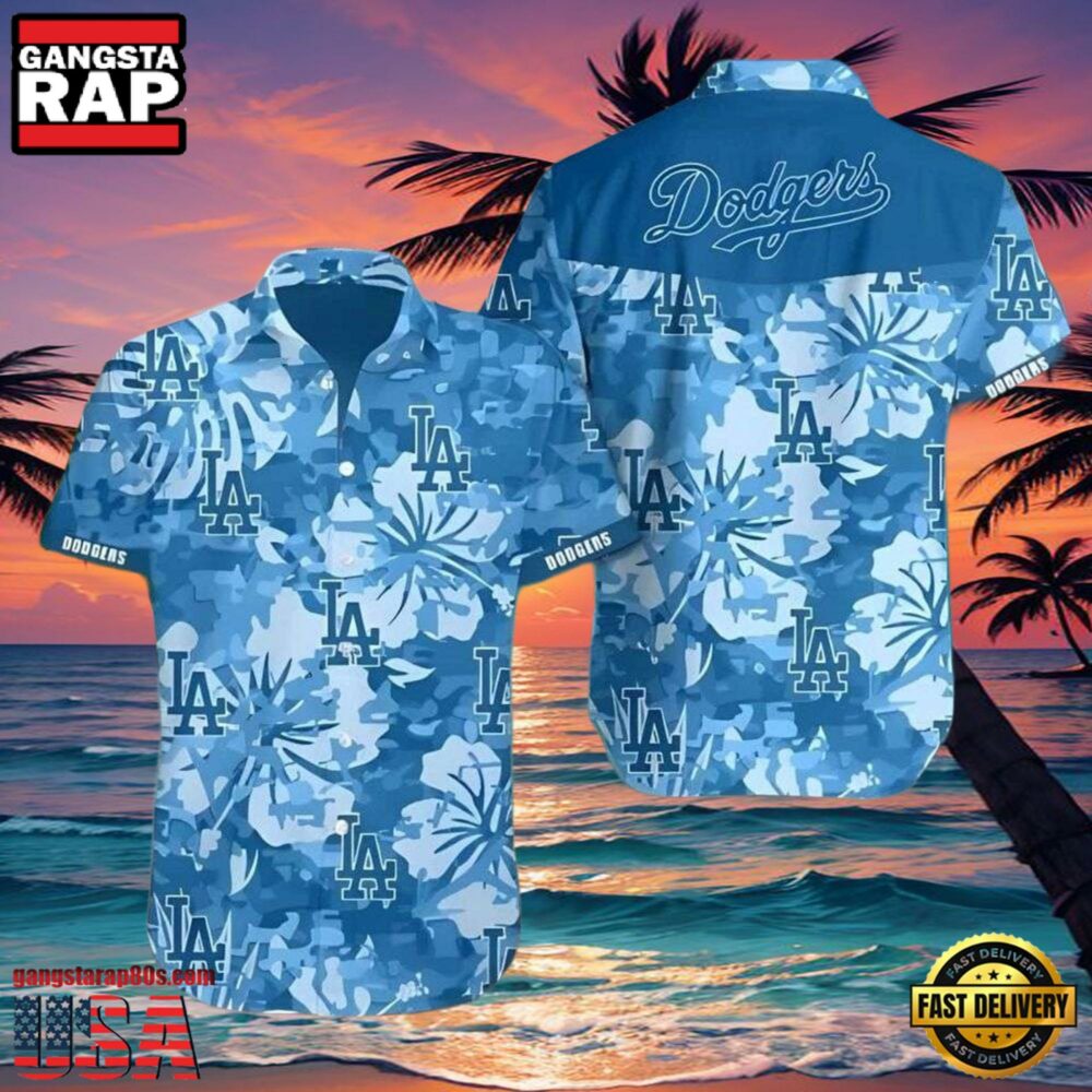 MLB LA Dodgers Camouflage Hibiscus Flower Pattern Aloha Hawaiian Shirt MLB LA Dodgers Camouflage Hibiscus Flower Pattern Aloha Hawaiian Shirt