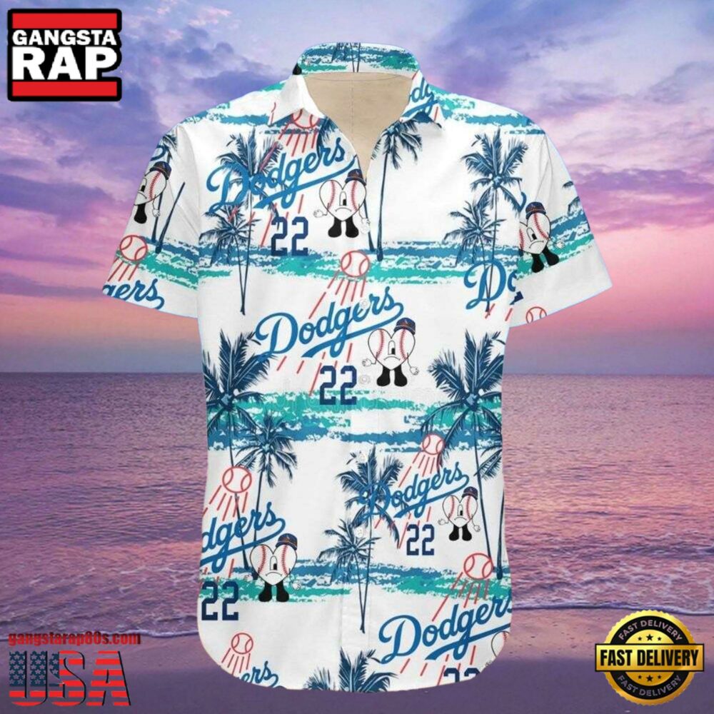MLB LA Dodgers Classic Stripe And Palms Aloha Shirt Pristine Beach Vibe