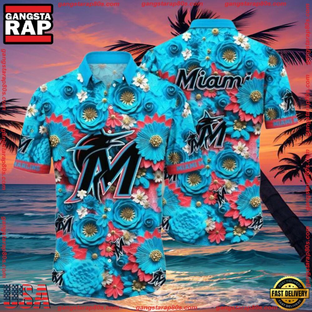 MLB Miami Marlins Oceanic Floral Aloha Shirt