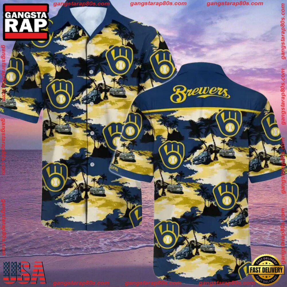 MLB Milwaukee Brewers Floral Hawaiian Short Sleeve Shirt MLB Milwaukee Brewers Floral Hawaiian Short Sleeve Shirt