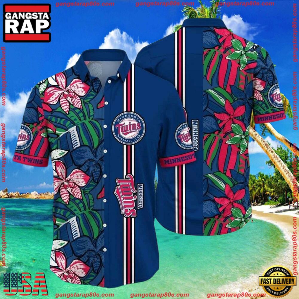 MLB Minnesota Twins Floral Stripe Aloha Shirt MLB Minnesota Twins Floral Stripe Aloha Shirt