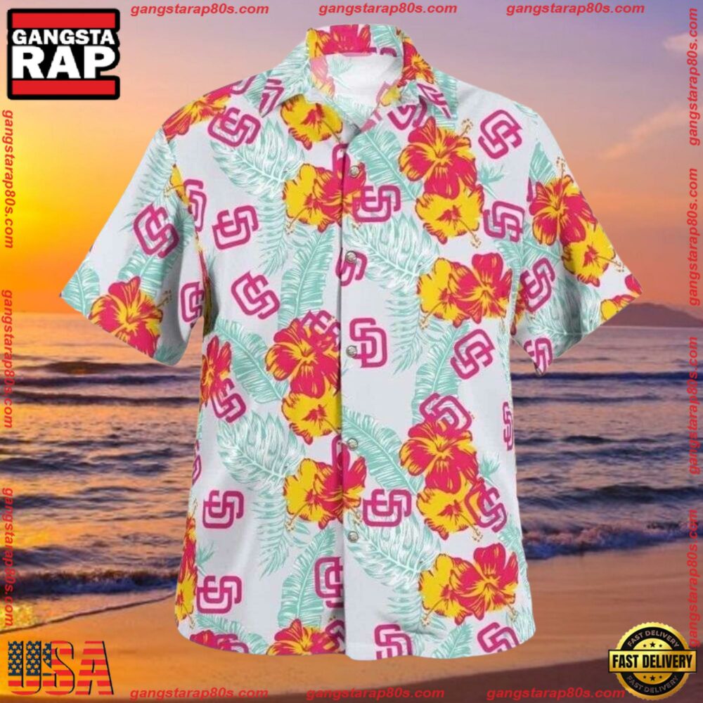 MLB San Diego Padres Hibiscus Bloom Summer Hawaiian Shirt MLB San Diego Padres Hibiscus Bloom Summer Hawaiian Shirt