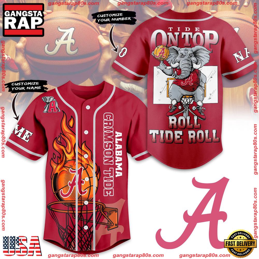 NCAA Custom Name Alabama Crimson Tide Basketball On Top New Design Baseball Jersey NCAA Custom Name Alabama Crimson Tide Basketball On Top New Design Baseball Jersey
