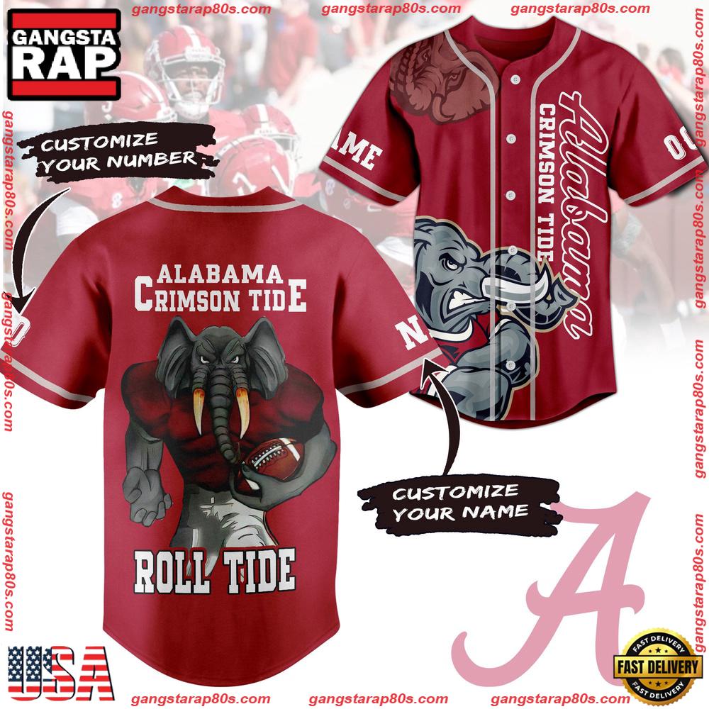 NCAA Custom Name Alabama Crimson Tide Football Mascot Ready To Fight New Design Baseball Jersey NCAA Custom Name Alabama Crimson Tide Football Mascot Ready To Fight New Design Baseball Jersey