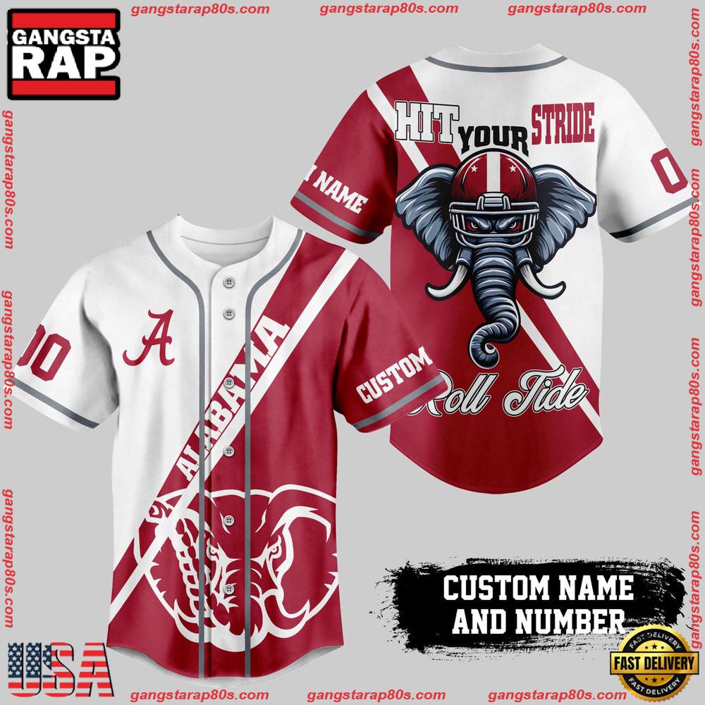 NCAA Custom Name Alabama Crimson Tide Hit Your Stride New Design Baseball Jersey NCAA Custom Name Alabama Crimson Tide Hit Your Stride New Design Baseball Jersey