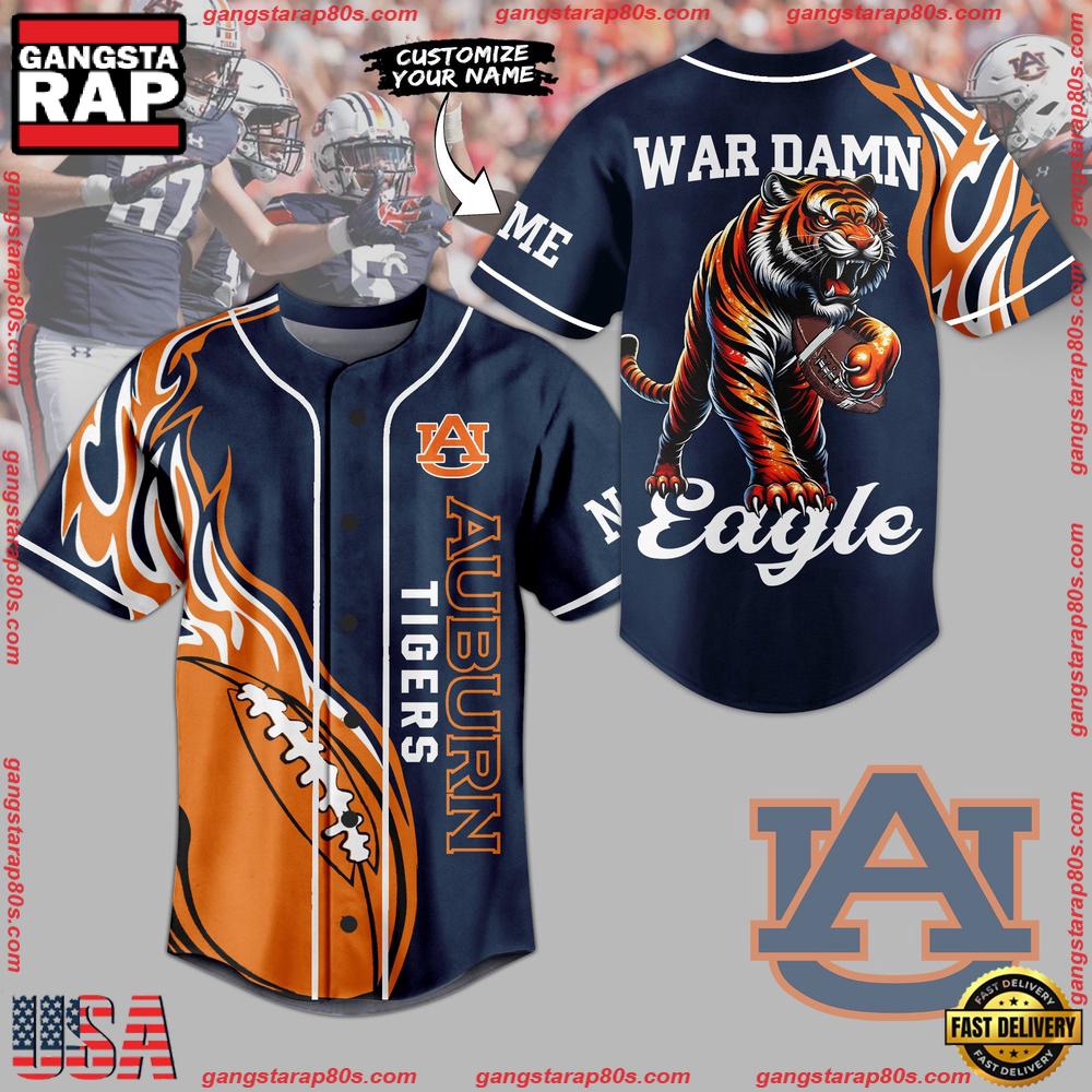 NCAA Custom Name Auburn Tigers War Dawn Eagle New Design Baseball Jersey NCAA Custom Name Auburn Tigers War Dawn Eagle New Design Baseball Jersey