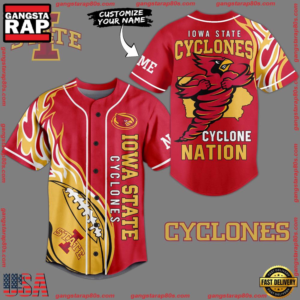 NCAA Custom Name Iowa State Cyclones Mascot Nation New Design Baseball Jersey NCAA Custom Name Iowa State Cyclones Mascot Nation New Design Baseball Jersey