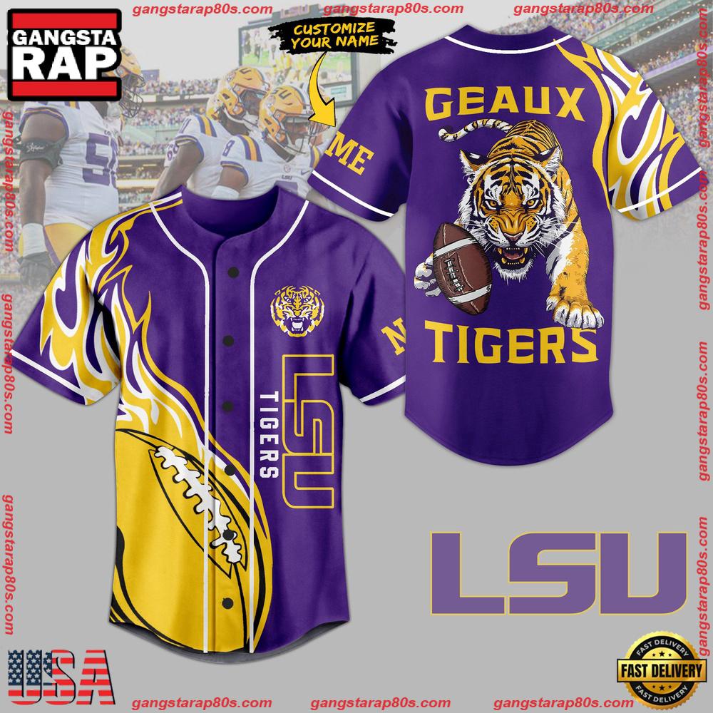 NCAA Custom Name LSU Tigers Geaux Tigers New Design Baseball Jersey NCAA Custom Name LSU Tigers Geaux Tigers New Design Baseball Jersey