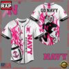 NCAA Custom Name Navy Midshipmen Football Breast Cancer Awareness White New Design Baseball Jersey 2 NCAA Navy Midshipmen Football Breast Cancer Awareness White Baseball Jersey