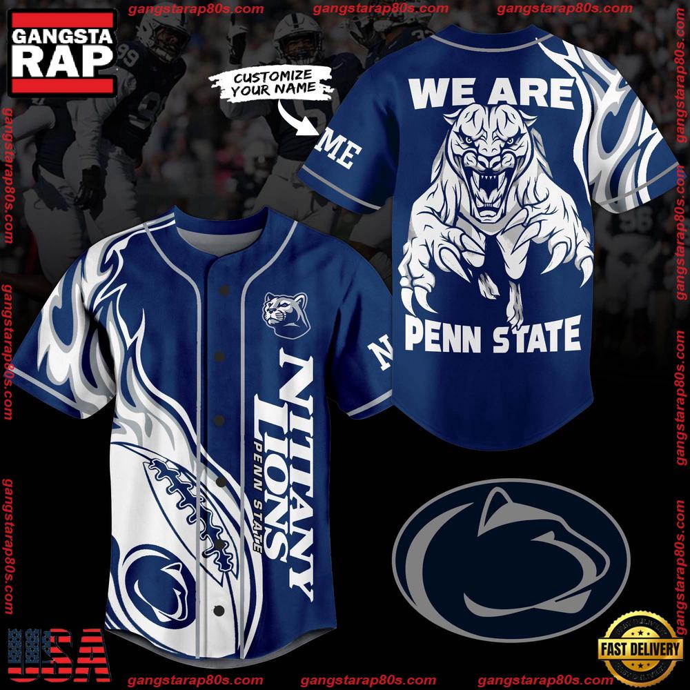 NCAA Penn State Nittany Lions Football Mascot Ready To Fight Custom Baseball Jersey