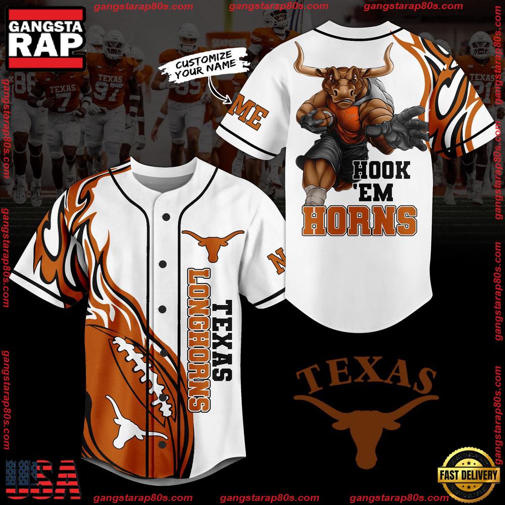 NCAA Custom Name Texans Longhorns Hook'em Horns New Design Baseball Jersey NCAA Custom Name Texans Longhorns Hook'em Horns New Design Baseball Jersey