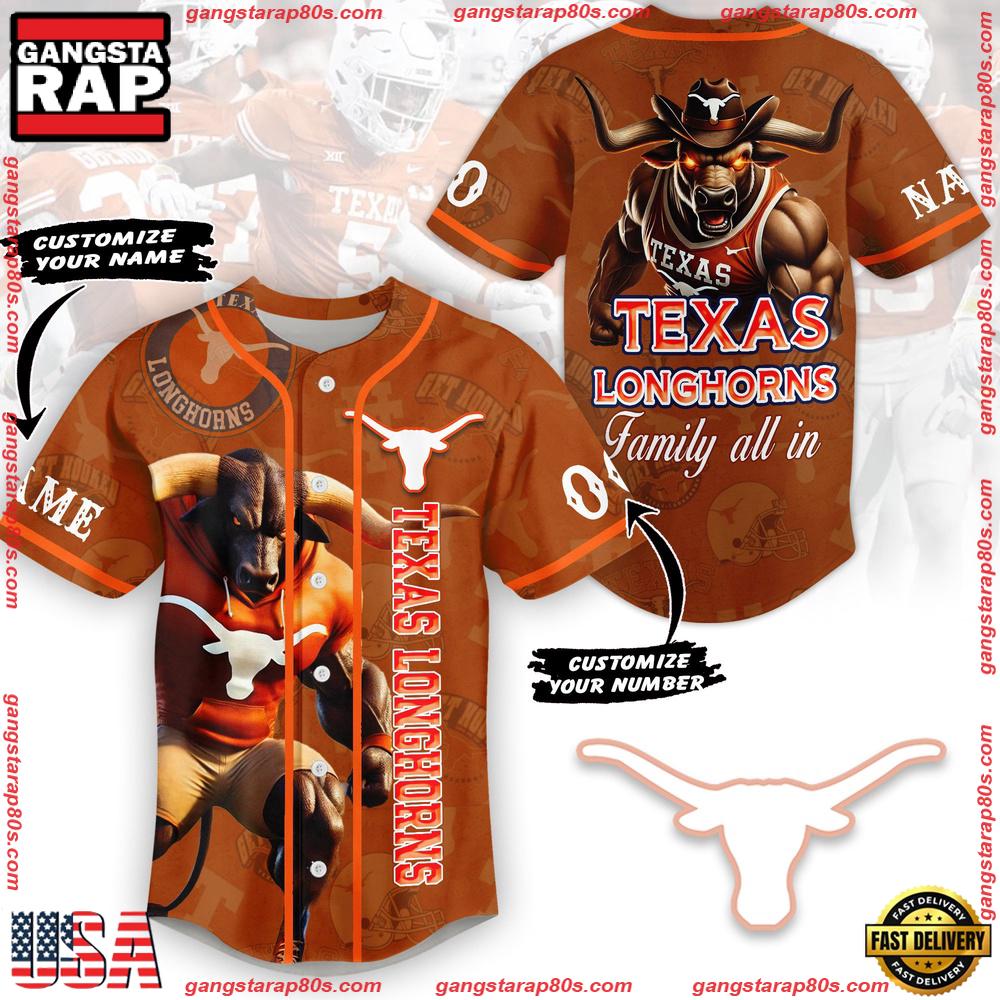 NCAA Custom Name Texas Longhorns Family All In New Design Baseball Jersey NCAA Custom Name Texas Longhorns Family All In New Design Baseball Jersey