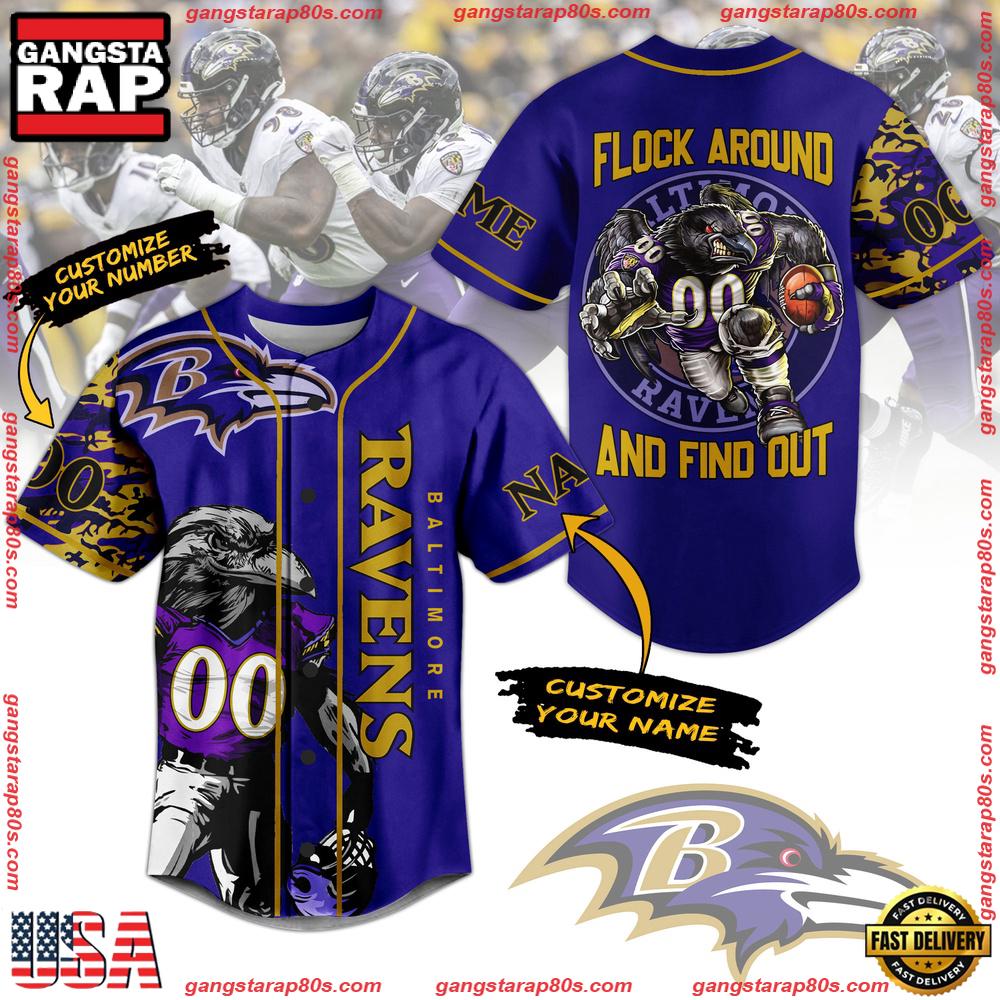 NFL Baltimore Ravens Flock Around And Find Out Custom Name Number Baseball Jersey NFL Baltimore Ravens Flock Around And Find Out Custom Name Number Baseball Jersey