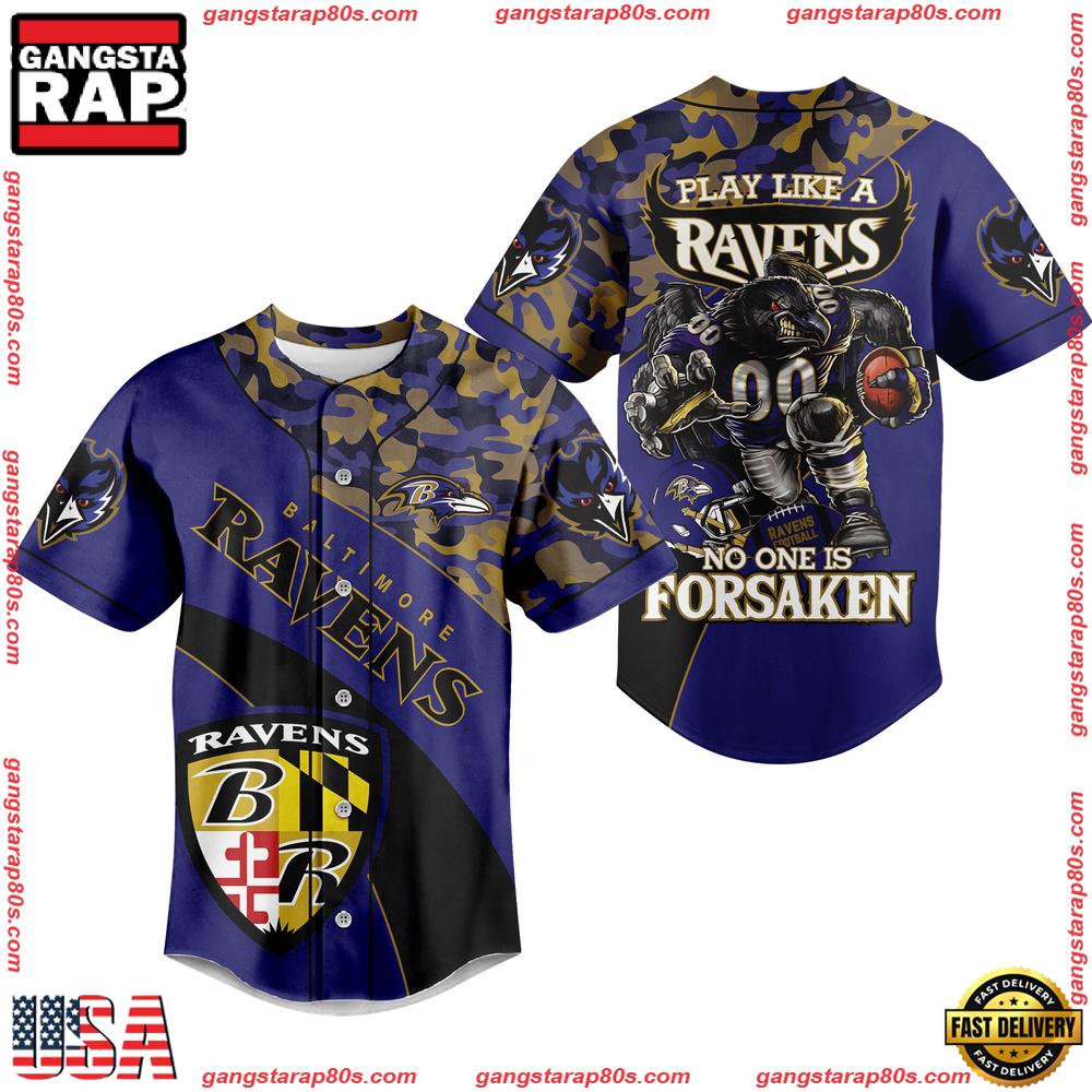 NFL Baltimore Ravens Play like A Ravens No One is Forsaken Baseball Jersey NFL Baltimore Ravens Play like A Ravens No One is Forsaken Baseball Jersey