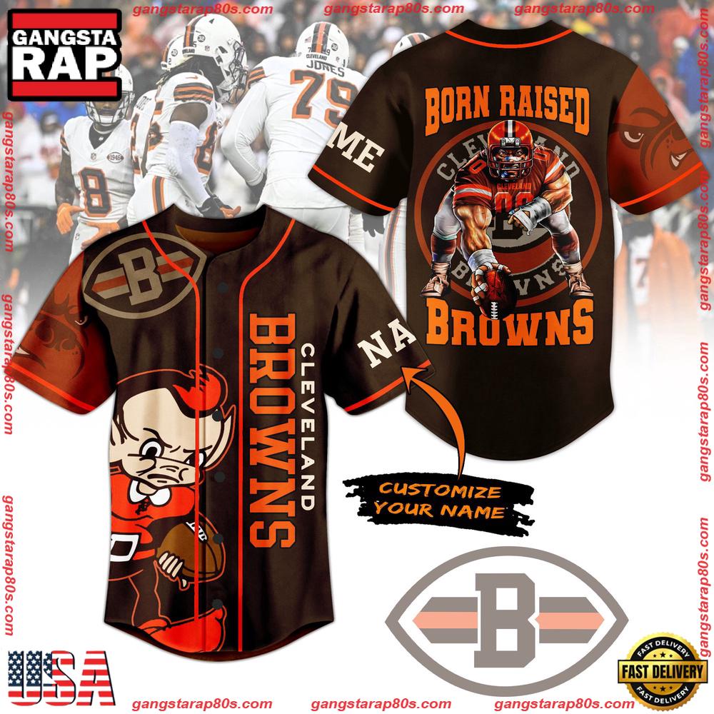 NFL Cleveland Browns Born Raised Browns Custom Name Baseball Jersey NFL Cleveland Browns Born Raised Browns Custom Name Baseball Jersey