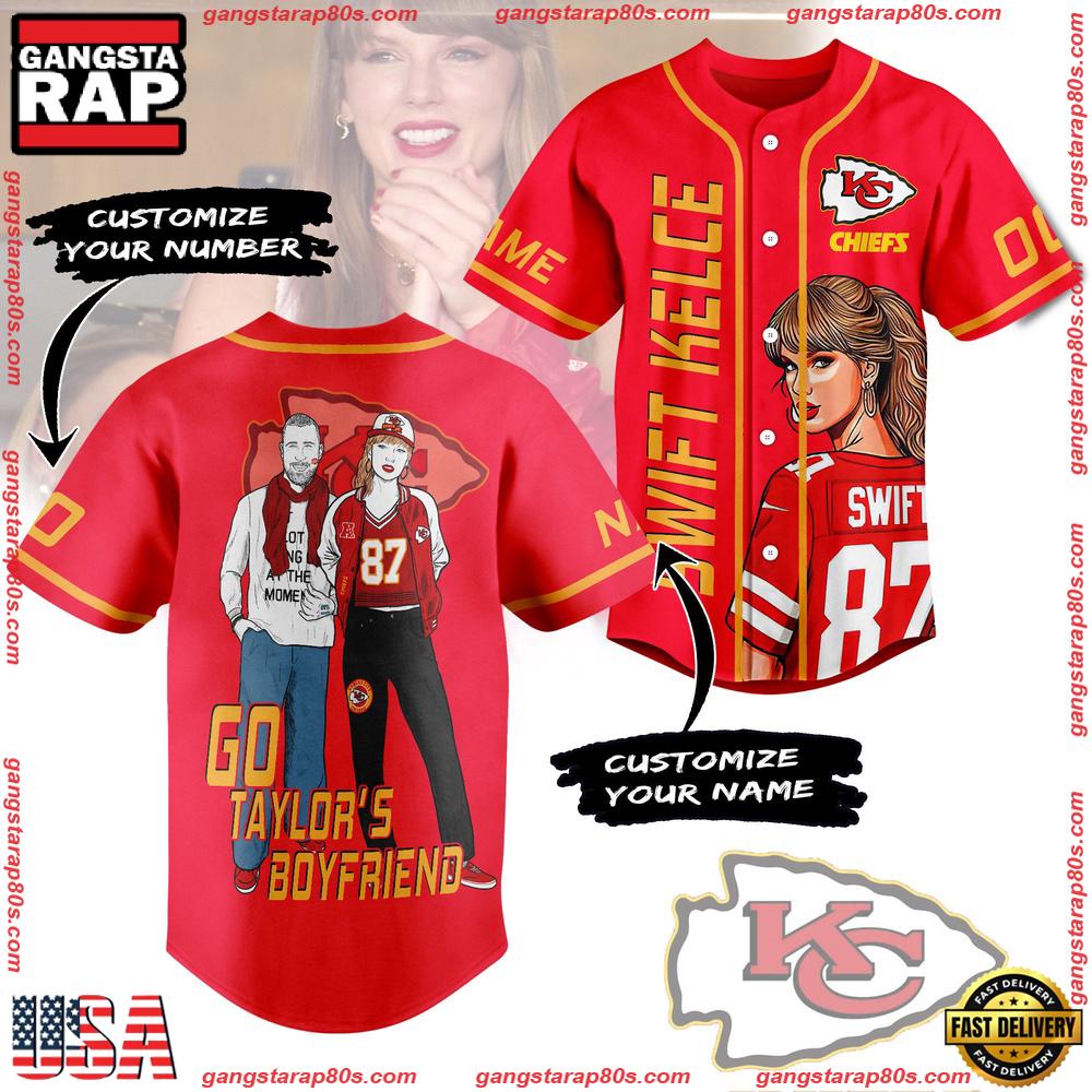 NFL Custom Name Number Kansas City Chiefs Go Taylor's Boyfriend Baseball Jersey NFL Custom Name Number Kansas City Chiefs Go Taylor's Boyfriend Baseball Jersey