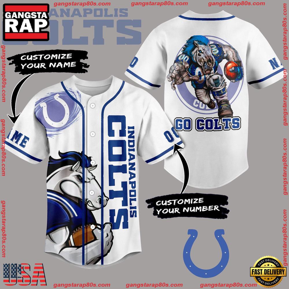 NFL Indianapolis Colts Mascot Go Colts Custom Name Number Baseball Jersey NFL Indianapolis Colts Mascot Go Colts Custom Name Number Baseball Jersey