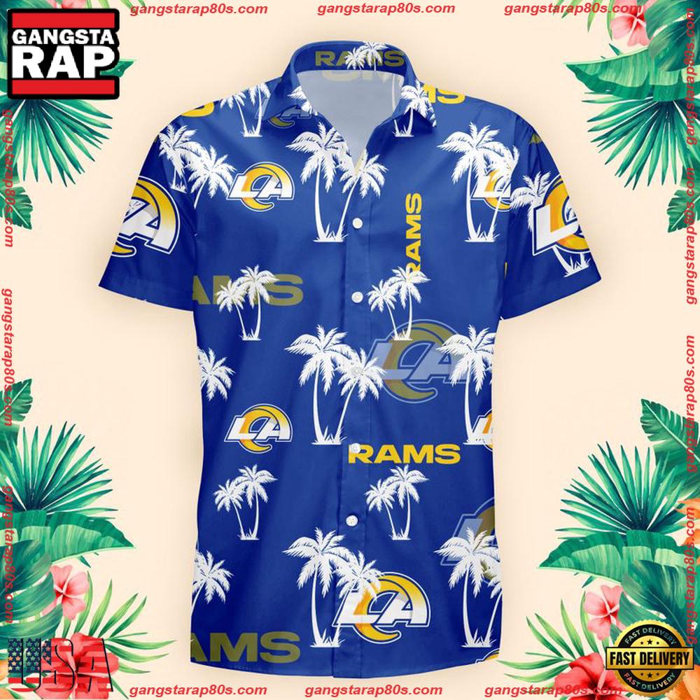 NFL Los Angeles Rams Palm Tree Pattern Hawaii Shirt, NFL Aloha Shirts NFL Los Angeles Rams Palm Tree Pattern Hawaii Shirt, NFL Aloha Shirts
