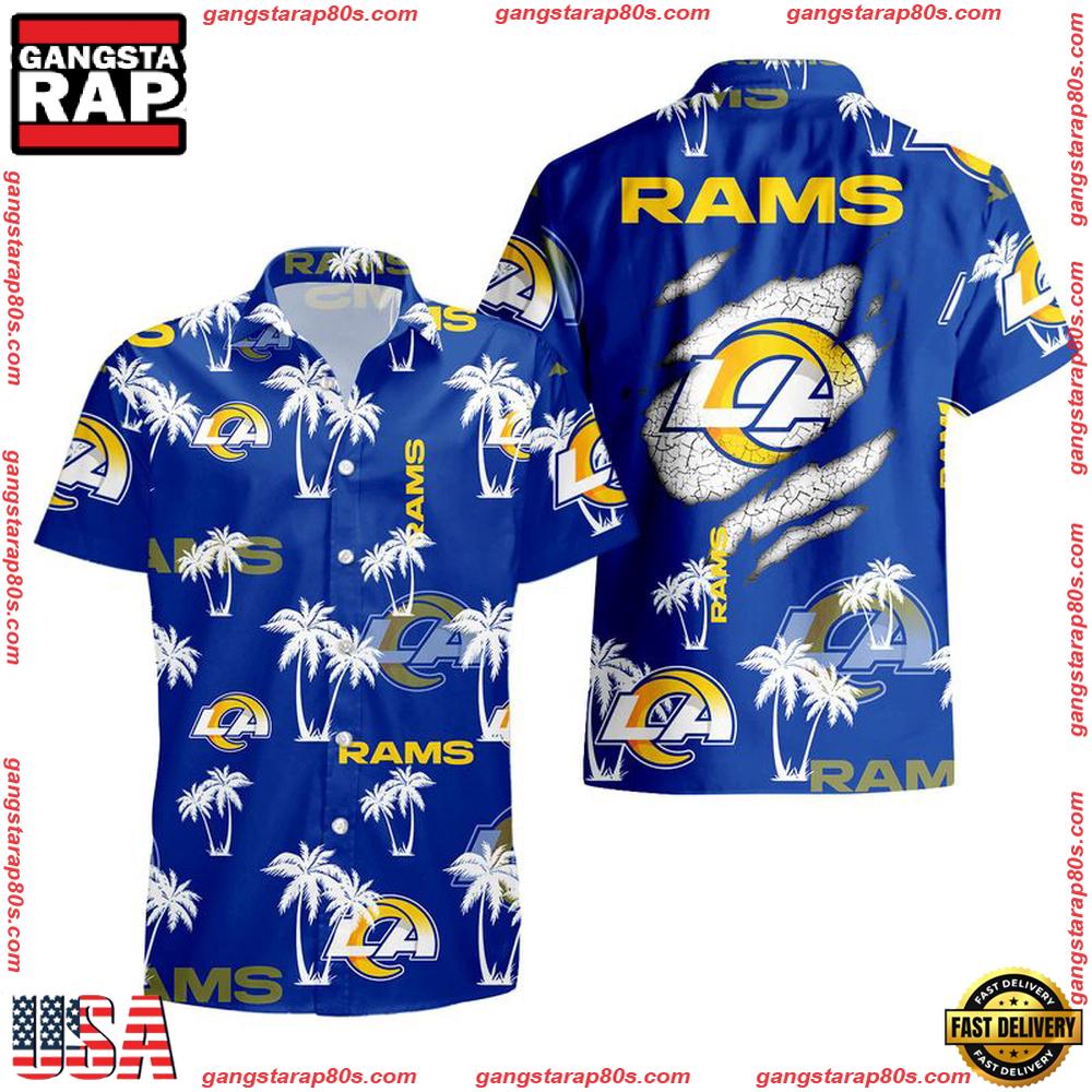 NFL Los Angeles Rams Palm Tree Pattern Hawaii Shirt, NFL Aloha Shirts NFL Los Angeles Rams Palm Tree Pattern Hawaii Shirt, NFL Aloha Shirts