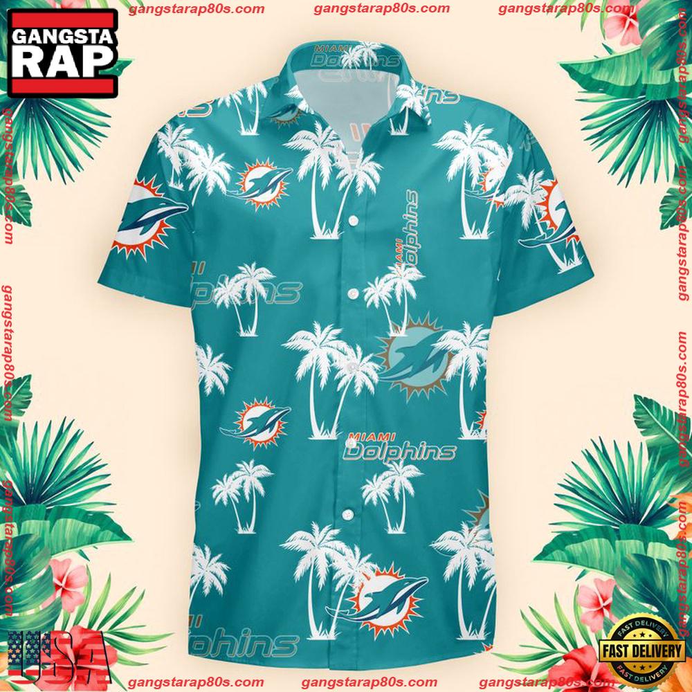 NFL Miami Dolphins Palm Tree Pattern Hawaii Shirt, NFL Aloha Shirts NFL Miami Dolphins Palm Tree Pattern Hawaii Shirt, NFL Aloha Shirts