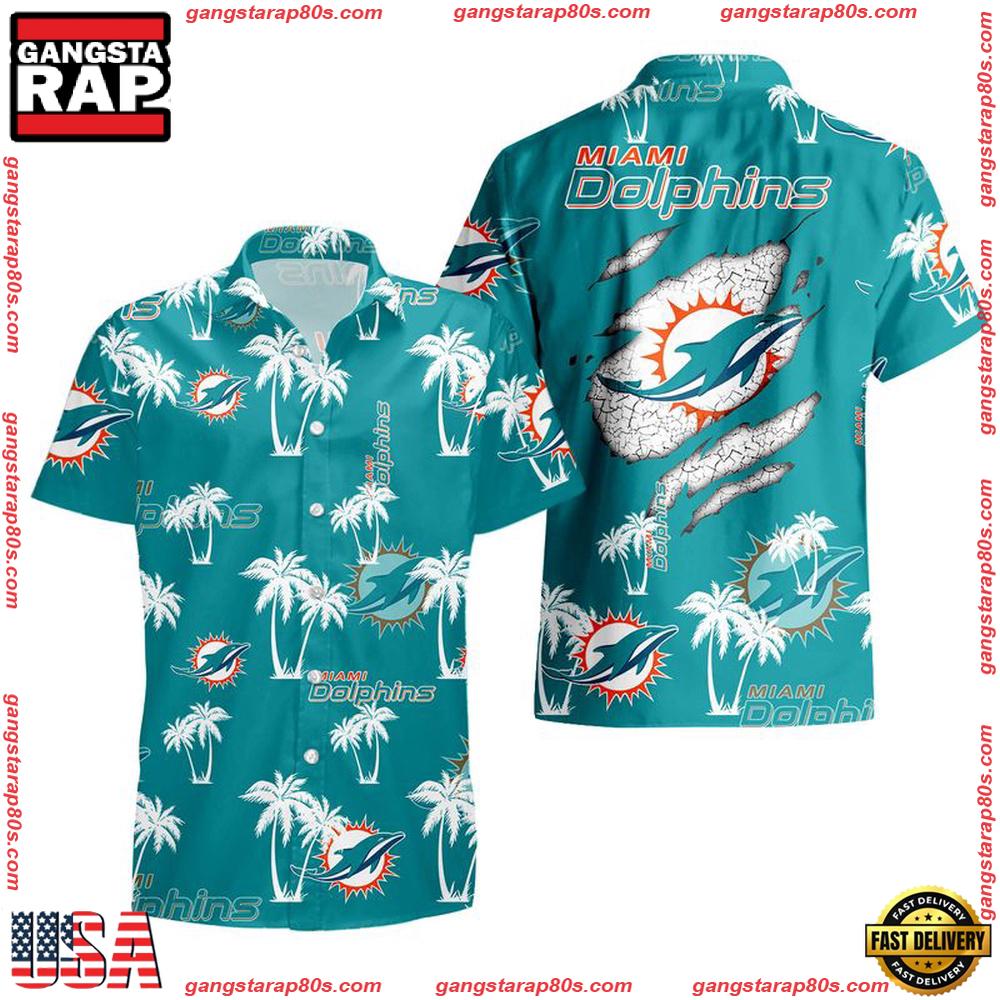 NFL Miami Dolphins Palm Tree Pattern Hawaii Shirt, NFL Aloha Shirts NFL Miami Dolphins Palm Tree Pattern Hawaii Shirt, NFL Aloha Shirts