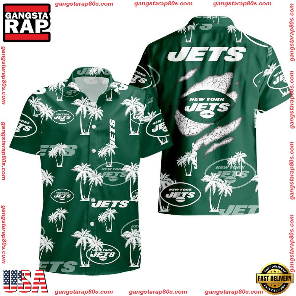 NFL New York Jets Palm Tree Pattern Hawaii Shirt, NFL Aloha Shirts NFL New York Jets Palm Tree Pattern Hawaii Shirt, NFL Aloha Shirts