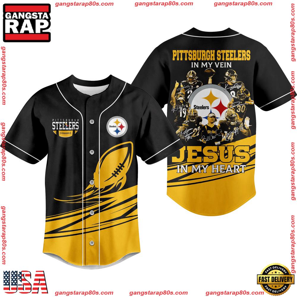 NFL Pittsburgh Steelers In My Vein Jesus In My Heart Baseball Jersey