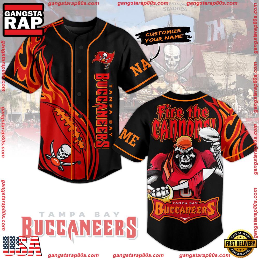 NFL Tampa Bay Buccaneers Fire the Cannons Custom Name Baseball Jersey NFL Tampa Bay Buccaneers Fire the Cannons Custom Name Baseball Jersey