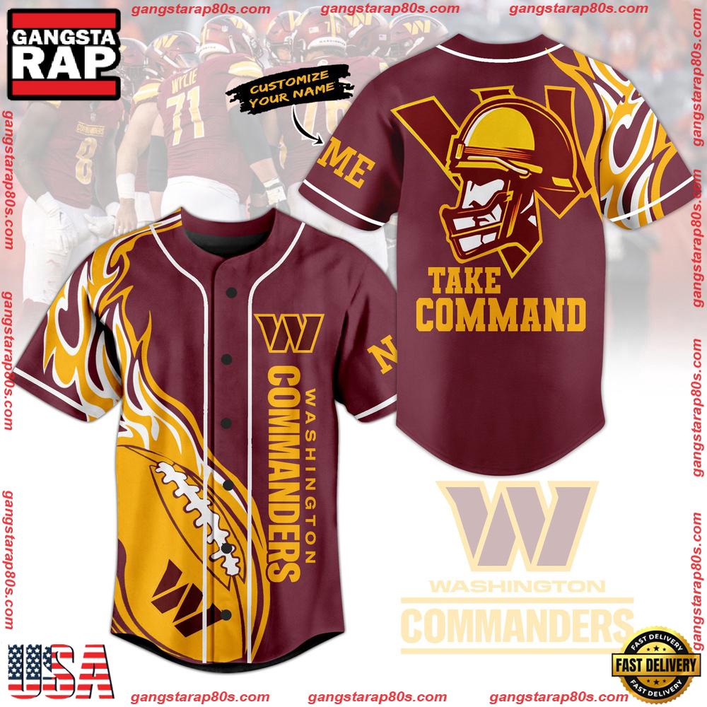 NFL Washington Commanders Mascot Logo Take Command Custom Name Baseball Jersey NFL Washington Commanders Mascot Logo Take Command Custom Name Baseball Jersey