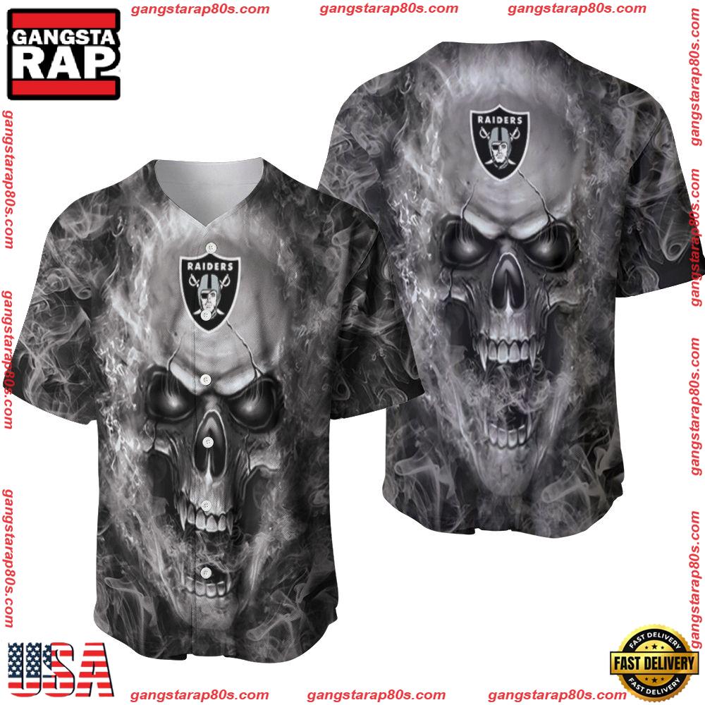 NFL Oakland Raiders Nfl Fan Skull New Design Baseball Jersey NFL Oakland Raiders Nfl Fan Skull New Design Baseball Jersey