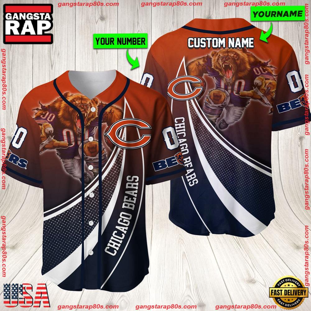 NFL Custom Name Number Chicago Bears Mascot Football New Design Baseball Jersey Shirt NFL Custom Name Number Chicago Bears Mascot Football New Design Baseball Jersey Shirt