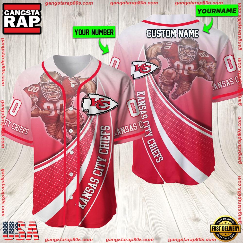 NFL Custom Name Number Kansas City Chiefs Mascot Football Baseball Jersey Shirt NFL Custom Name Number Kansas City Chiefs Mascot Football Baseball Jersey Shirt