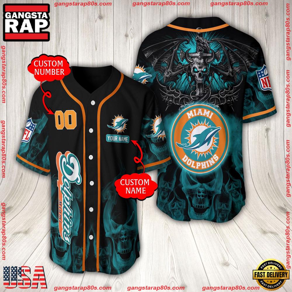 NFL Custom Name Number Miami Dolphins Baseball Jersey NFL Custom Name Number Miami Dolphins Baseball Jersey