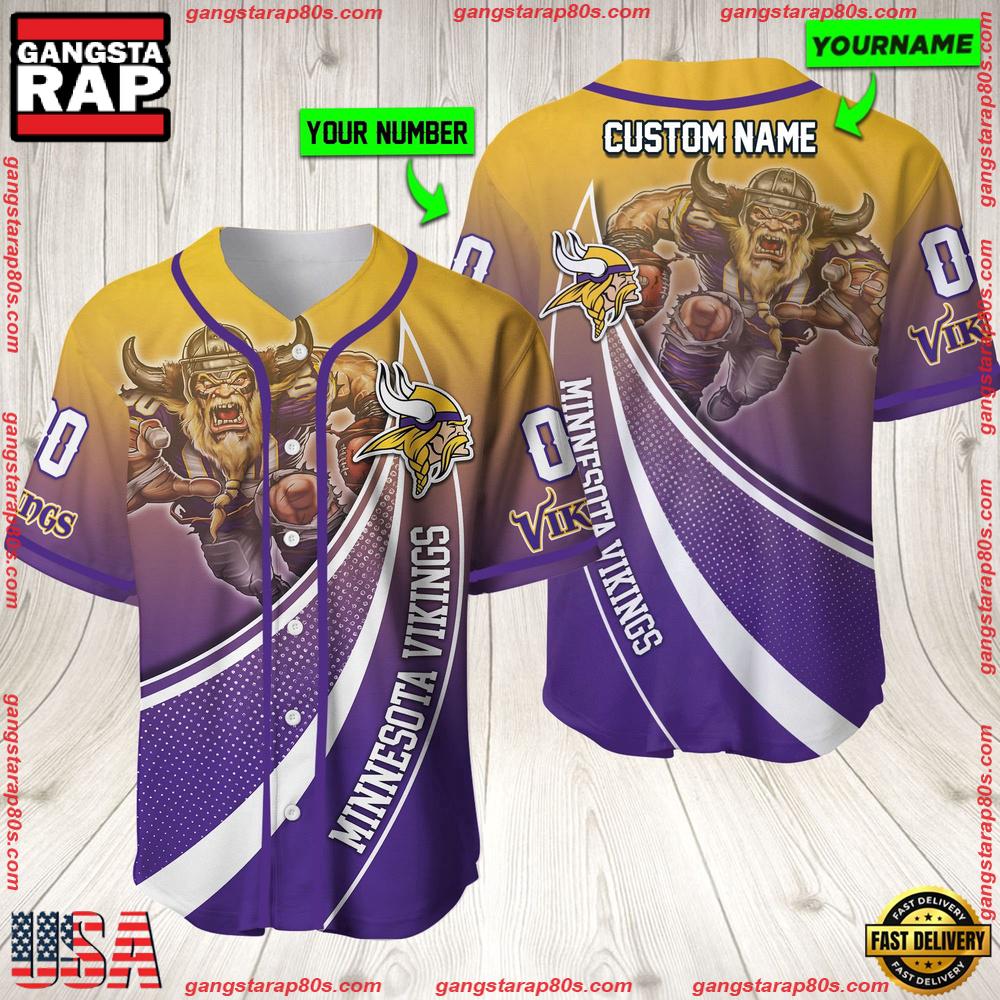 NFL Custom Name Number Minnesota Vikings Mascot Football New Design Baseball Jersey Shirt NFL Custom Name Number Minnesota Vikings Mascot Football New Design Baseball Jersey Shirt