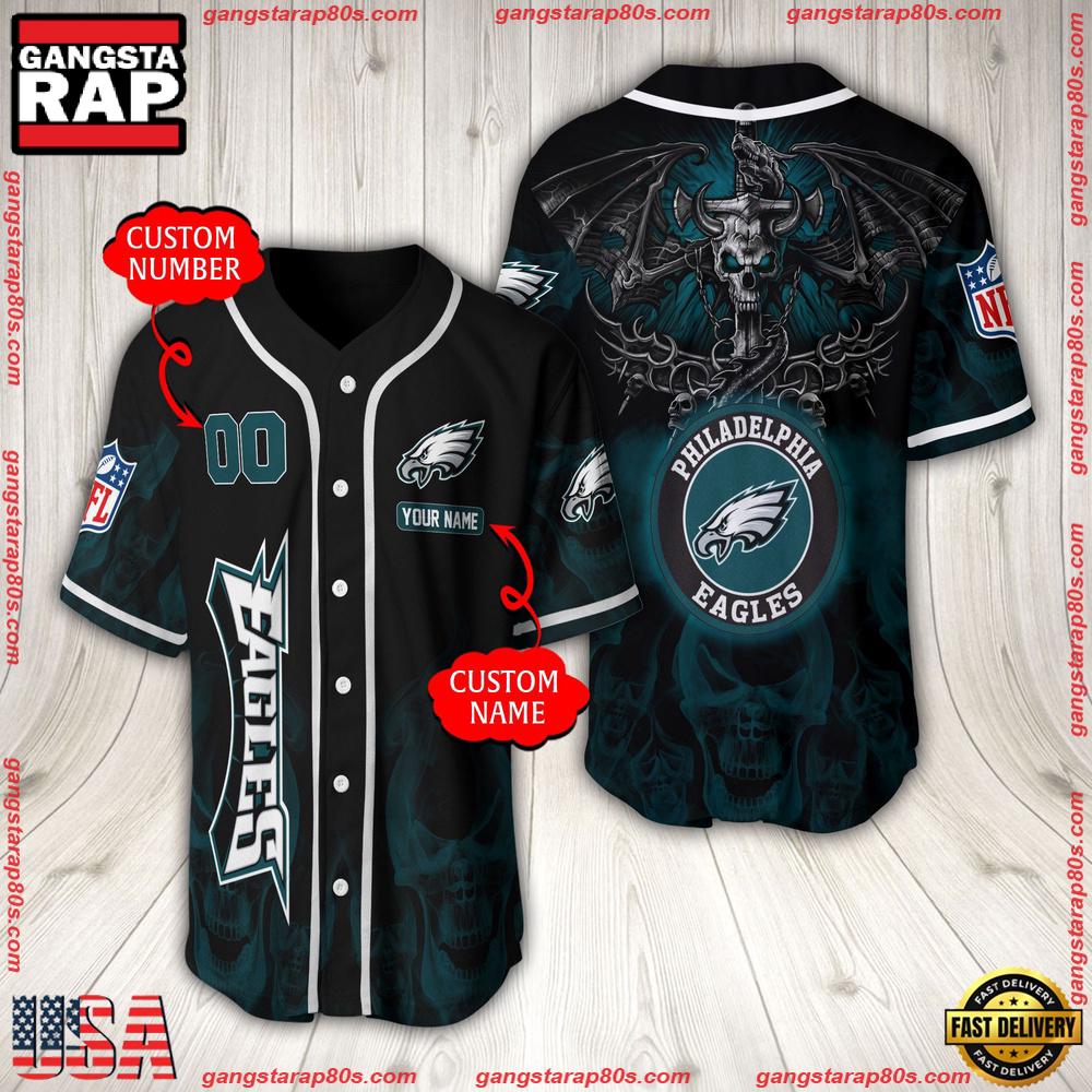 NFL Custom Name Number Philadelphia Eagles Baseball Jersey NFL Custom Name Number Philadelphia Eagles Baseball Jersey