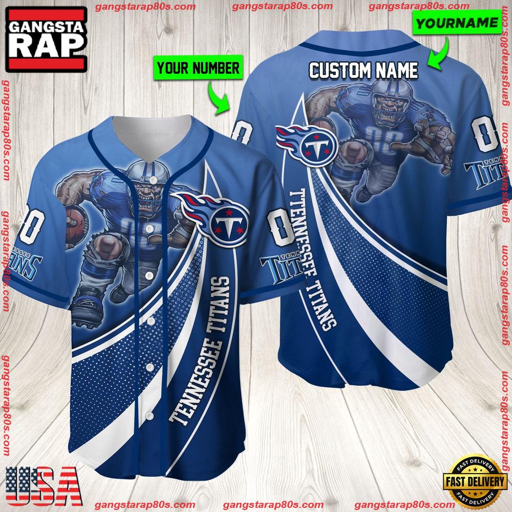 NFL Custom Name Number Tennessee Titans Mascot Football New Design Baseball Jersey Shirt NFL Custom Name Number Tennessee Titans Mascot Football New Design Baseball Jersey Shirt