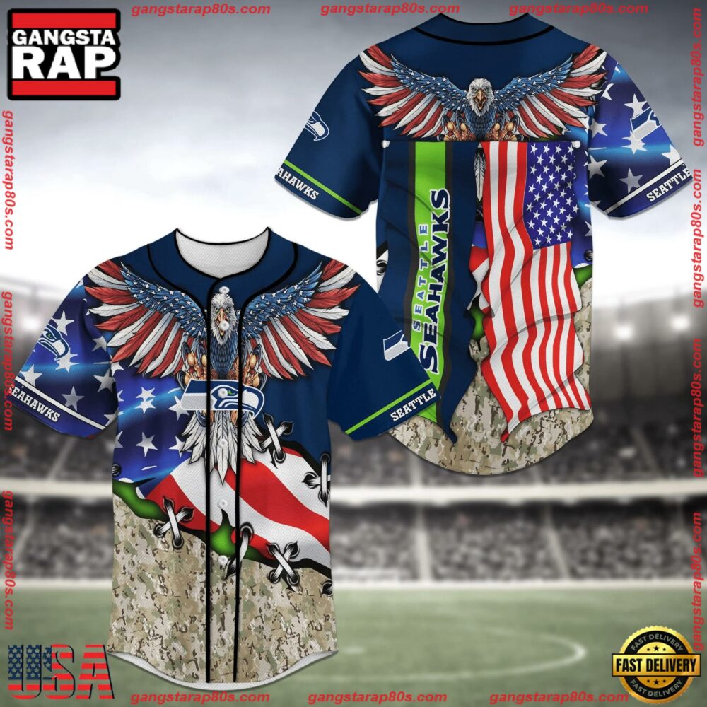 NFL Seattle Seahawks US Flag Eagle New Design Baseball Jersey Shirt NFL Seattle Seahawks US Flag Eagle New Design Baseball Jersey Shirt