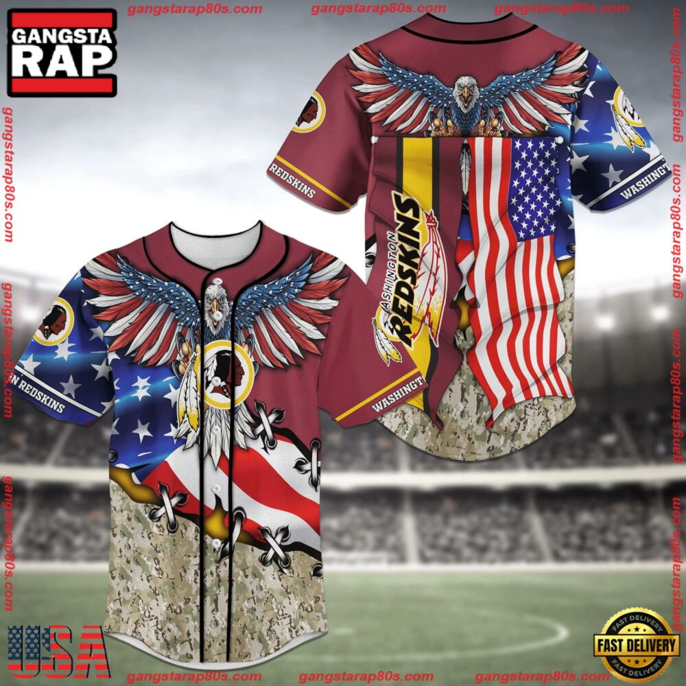 NFL Washington Redskins Eagle American Flag New Design Baseball Jersey Shirt NFL Washington Redskins Eagle American Flag New Design Baseball Jersey Shirt