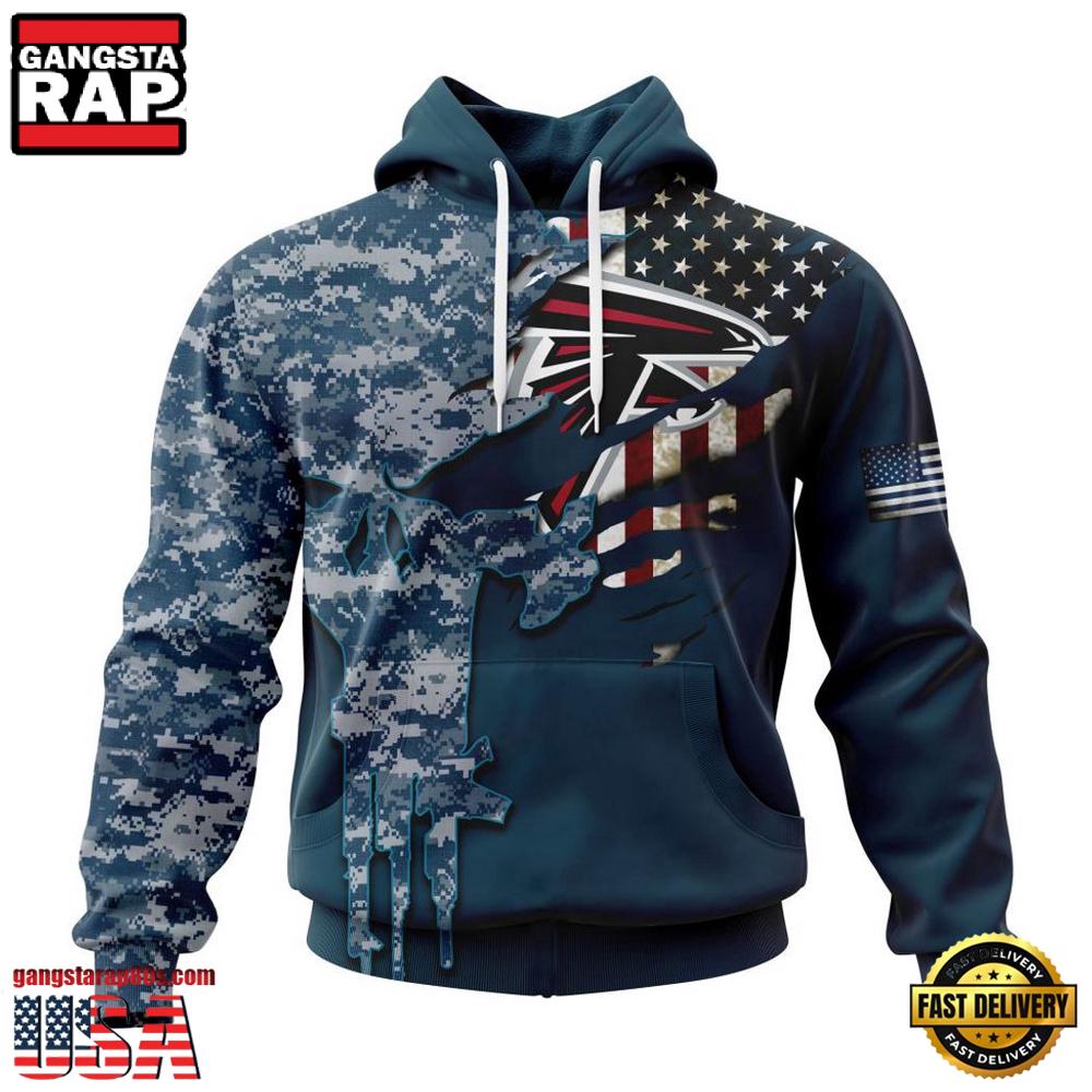 NFL Atlanta Falcons Navy Camo Veteran All Over Print Hoodie NFL Atlanta Falcons Navy Camo Veteran All Over Print Hoodie