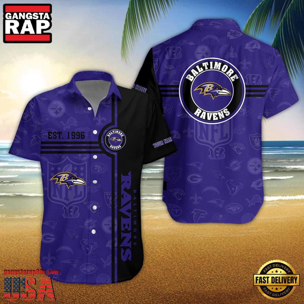 Baltimore Ravens NFL Logo Pattern Custom Hawaiian Shirt