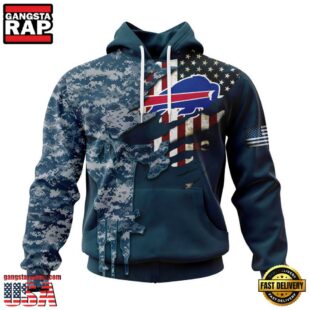 Buffalo Bills Navy Camo Veteran Hoodie