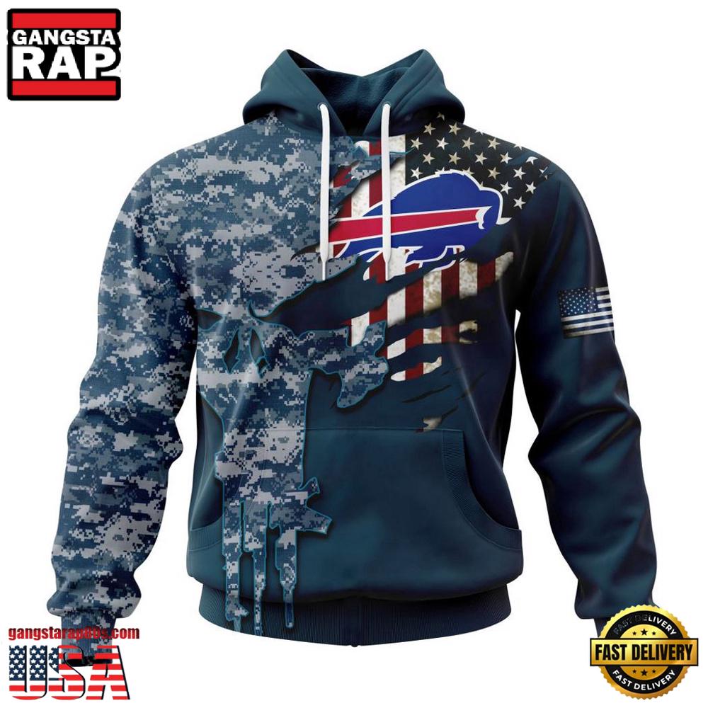 Buffalo Bills Navy Camo Veteran Hoodie