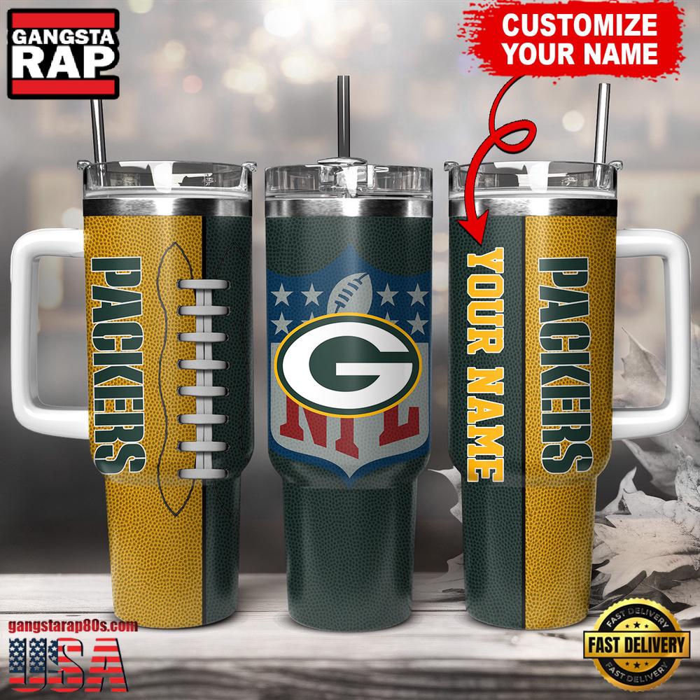 Custom Name Green Bay Packers NFL Football Logo Tumbler 40oz With Handle
