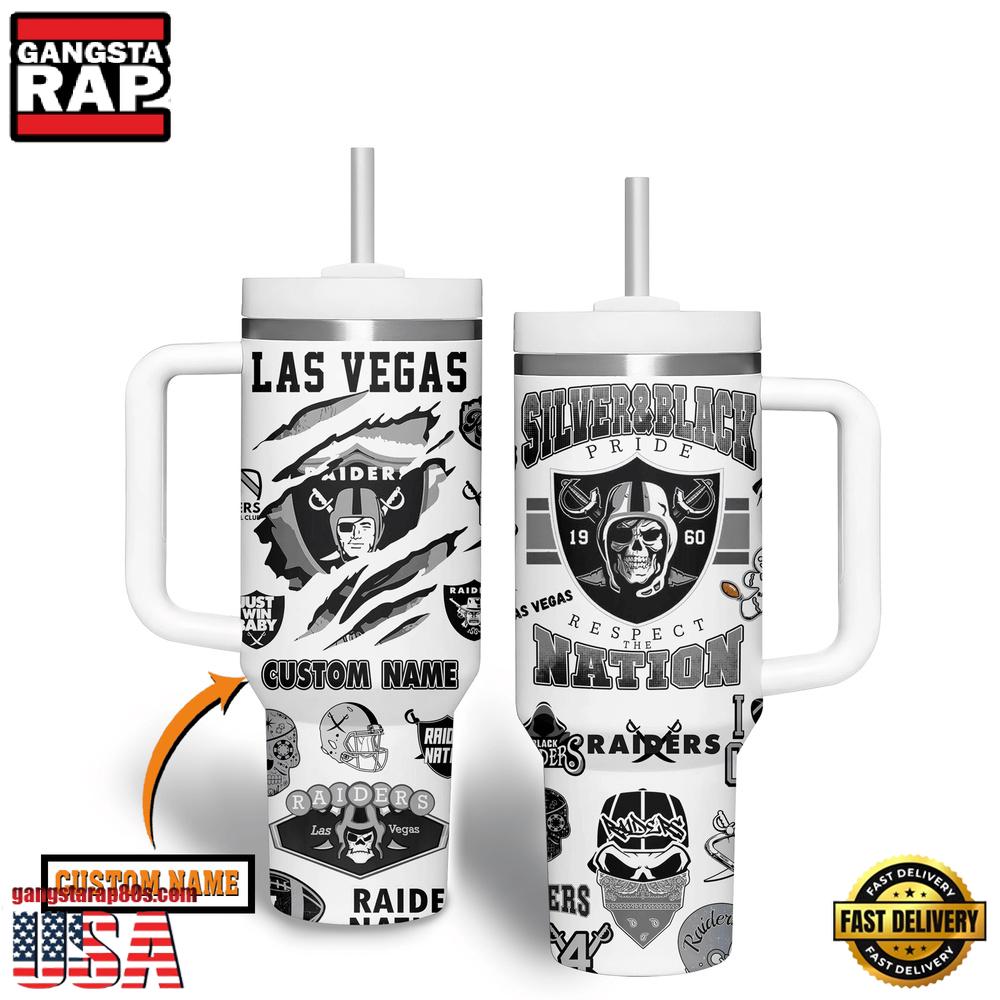 Custom Name Las Vegas Raiders NFL Tumbler 40oz With Handle For Fans