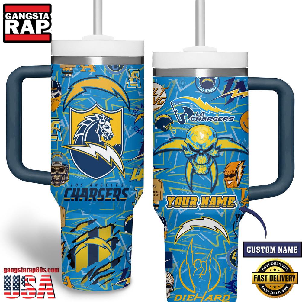 Custom Name Los Angeles Chargers NFL Tumbler 40oz With Handle For Fans
